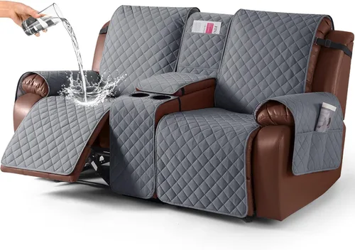 Miniatura 21 de KinCam Funda 100% Impermeable para Loveseat Reclinable con Consola, Fundas Antideslizantes para Sofá Reclinable de 2 Asientos, Funda para Sofá