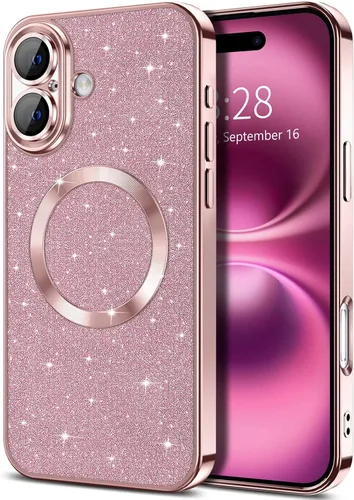 Miniatura 33 de Hython Funda para iPhone 13 Pro Max con purpurina, fundas magnéticas transparentes para teléfono con protector de lente de cámara