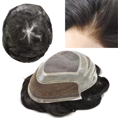 Sistema de cabello frontal de encaje francés para hombres, tupé duradero para hombre, línea capilar natural, fino mono tupé para hombres, protesis