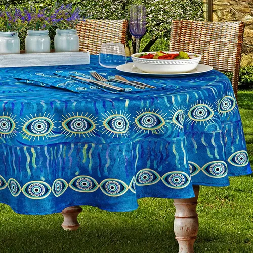 Miniatura 15 de Home Bargains Plus Manteles individuales de tela de medallón mediterráneo, patrón de islas griegas costeras, resistentes a las arrugas y a