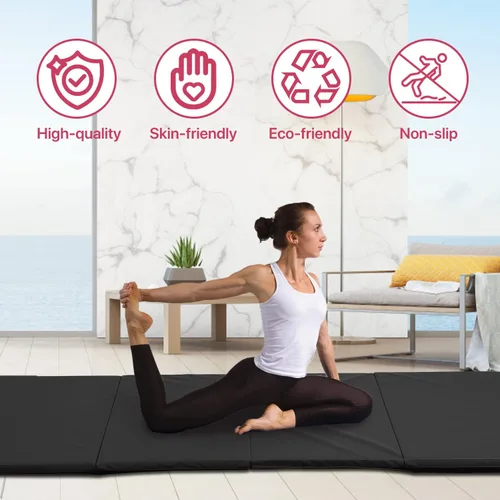 Miniatura 2 de Colchoneta de gimnasia para gimnasio en casa, plegable, portátil, de 4 x 10 x 2 pulgadas, extra gruesa, con asas de transporte, para niños y adultos