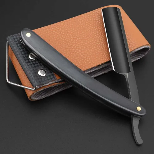 Navajas de afeitar rectas para hombres, navaja de barbero de filo recto Premium de acero inoxidable con trozo de afeitar para hombres en casa