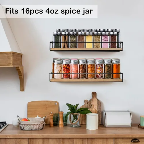 Miniatura 2 de TJ.MOREE Paquete de 2 organizadores de especias colgantes de estilo rústico para pared, almacenamiento de especias de cocina