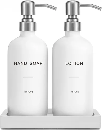 Prus Waso Juego de Dispensador de Jabón Blanco para Baño, Dispensador de Mano y Loción con Bomba, Perfecto para Artículos Esenciales de Baño para Hl