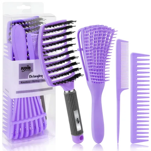 Miniatura 14 de 4 piezas de juego de cepillo para cabello rizado para adultos y niños húmedos o secos, cepillo desenredante para cabello 3/4ABC con peine de dientes