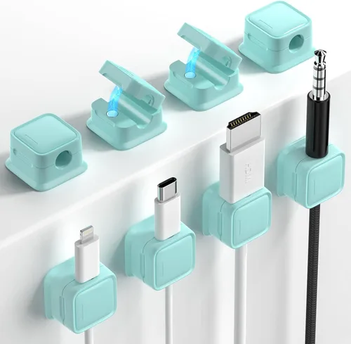 Miniatura 22 de Paquete de 8 Organizadores de Cables con Soporte, Costop Fuerte Adhesivo Magnético para Gestión de Cables de Escritorio, Fácil de Abrir, Organiza