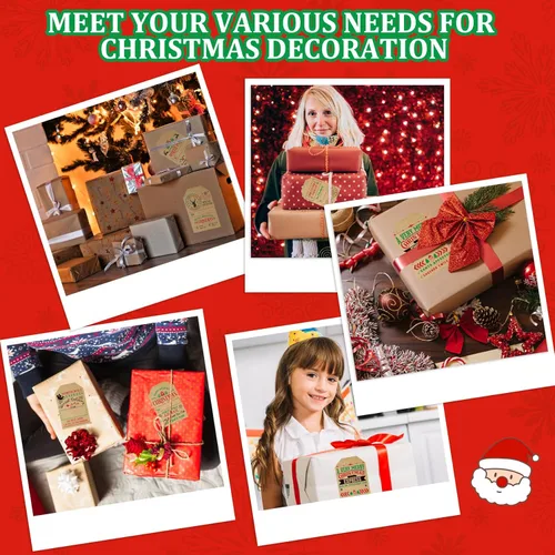 Miniatura 7 de 2 * 3 Pulgadas Etiquetas Adhesivas de Navidad de Kraft Etiquetas Autoadhesivas Etiquetas de Regalo para Regalos de Navidad 200 PIEZAS Etiquetas