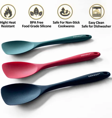 Miniatura 2 de Juego de Espátulas Cucharas de Silicona Mejoradas, VOVOLY Espátula de Goma Resistente al Calor, Raspadores Flexibles Antiadherentes Sin Costuras