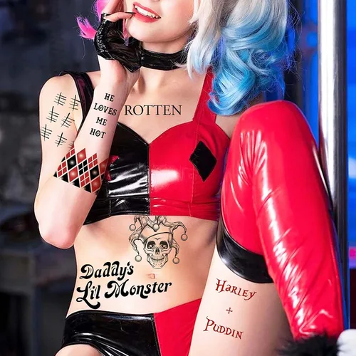 Miniatura 3 de COKTAK 6 hojas de tatuajes temporales HQ para mujeres, niños y hombres, kit de maquillaje de Halloween, cosplay, tatuajes falsos de rostro, Joker-B