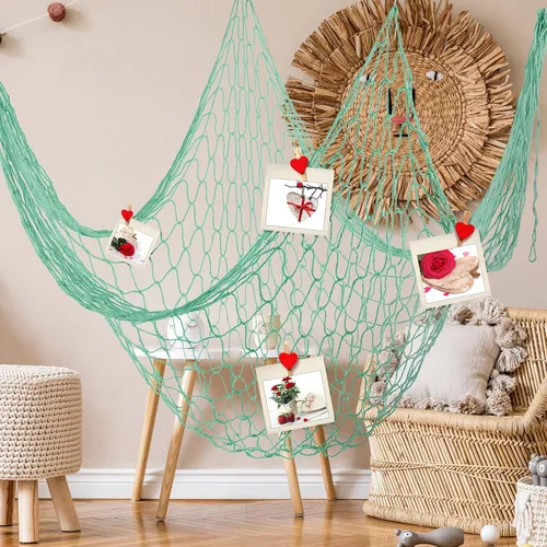 Miniatura 7 de Shappy 2 redes decorativas de 80 x 40 pulgadas, red para colgar en la pared para sirena, pirata, náutico, decoración de fiesta bajo el mar, temática