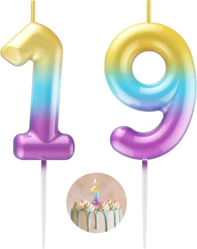 Miniatura 131 de Velas número 2 arcoíris con número 3D de feliz cumpleaños para decoración de fiesta de pastel de cumpleaños, suministros de celebración