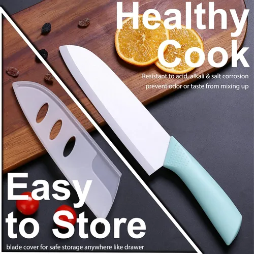 Miniatura 5 de Cuchillo de cerámica – Cuchillo Santoku de chef de 7 pulgadas – Cuchillo de cocina de cerámica afilado con cubierta de funda