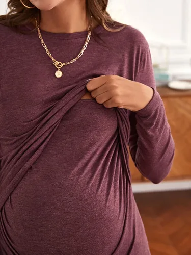 Miniatura 6 de Verdusa Camiseta de maternidad de manga larga con cuello redondo para mujer