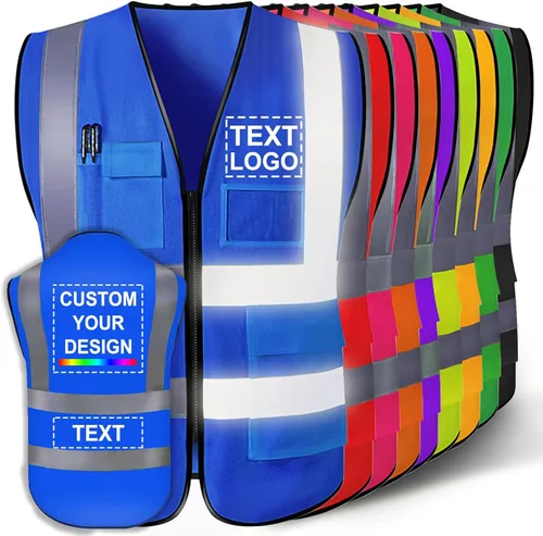 Miniatura 13 de Chaleco de seguridad personalizado para hombres con logotipo, chaleco de seguridad reflectante de alta visibilidad personalizable con bolsillos