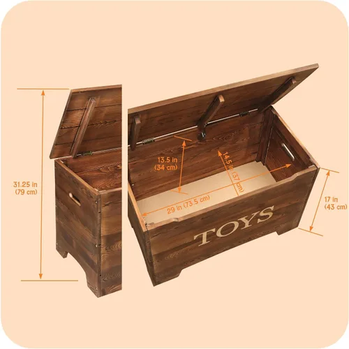 Miniatura 5 de Badger Basket Caja de juguetes rústica de madera maciza con panel reversible de "juguetes", color marrón caramelo