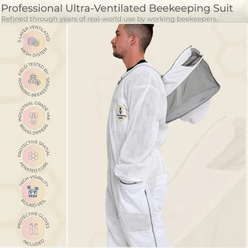 Miniatura 2 de Traje de abeja ventilada de 3 capas para hombres y mujeres, traje protector de apicultura con guantes de abeja y velo de esgrima desmontable