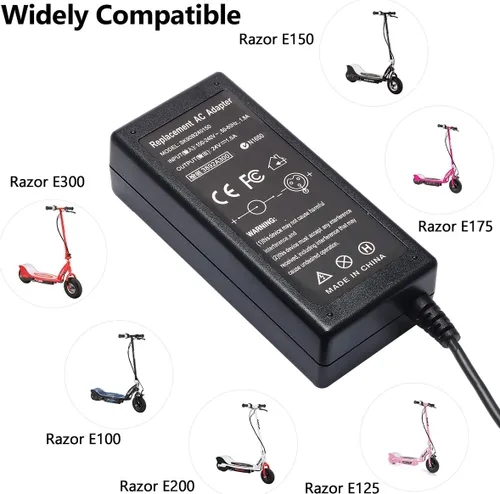 Miniatura 7 de Cargador de batería para ciclomotor de 24 V compatible con Razor MX350 E300 E150 E175 E100 E200 E200S E300S E125 E500 PR200 E225S E325S MX400 ZR350