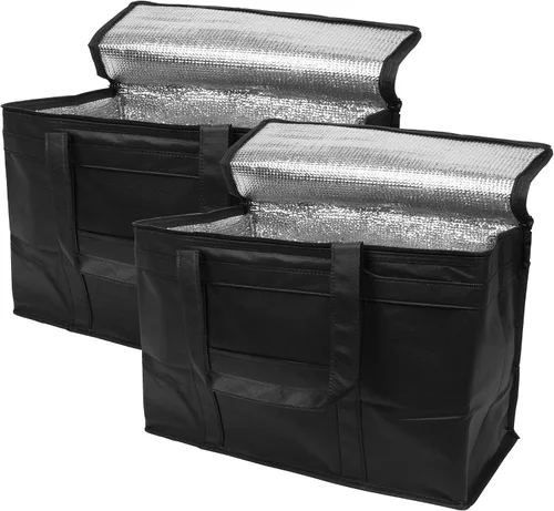 Miniatura 12 de APQ Supply Bolsa de entrega de alimentos aislada negra, bolsas de comestibles aisladas con cierre superior, bolsa de catering para entregas