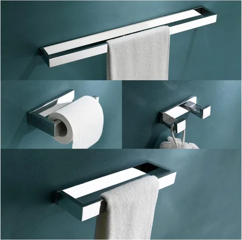 Miniatura 15 de Juego de accesorios de baño de 4 piezas, toallero, toallero, gancho para bata, soporte para papel higiénico, acero inoxidable, Q8-P4BR Níquel