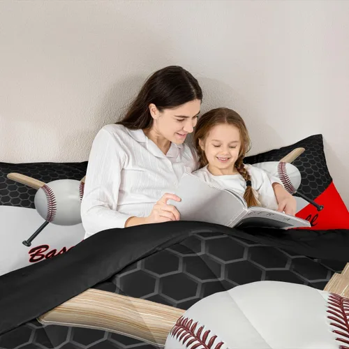 Miniatura 4 de Juego de edredón de béisbol en 3D para niños, tamaño twin, juego de ropa de cama para niños amantes de los deportes de juegos de pelota, decoración