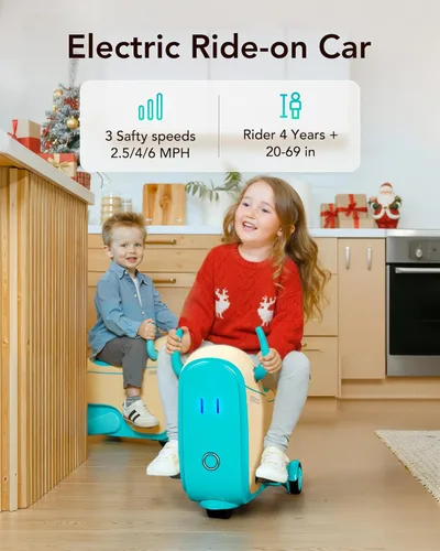 Miniatura 3 de Gyroor Juguete eléctrico para niños de 4 a 8 años, maleta de viaje en avión 2 en 1 con almacenamiento, 3 modos de velocidad, ruedas LED Azul