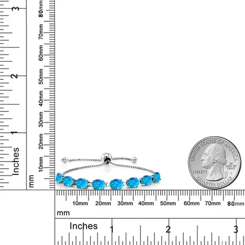 Miniatura 127 de Gem Stone King Pulsera de plata de ley 925 con piedra natal ovalada de 0.276 x 0.197 in para mujer, totalmente ajustable hasta 9 pulgadas