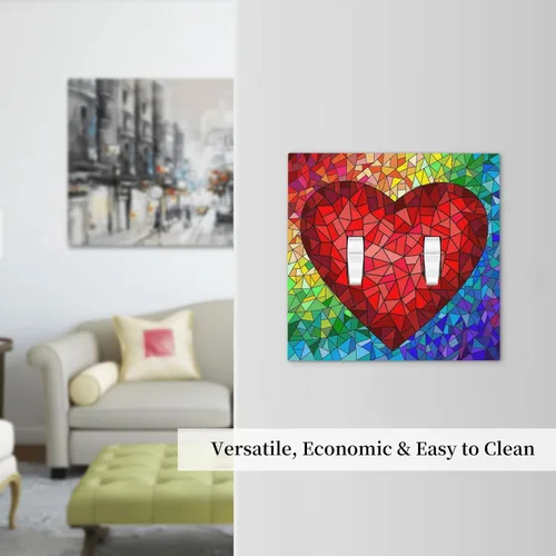 Miniatura 7 de Placa de Pared con Cubierta de Interruptor Artístico de Doble Pulsador con Patrón Abstracto de Corazón Arcoíris Romántico de Amor, Placa de Pared