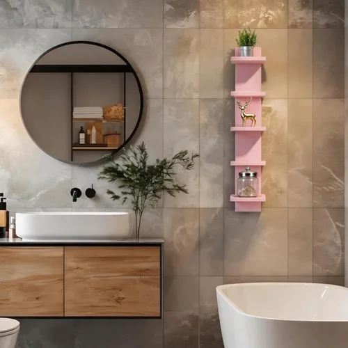 Miniatura 4 de Homaterial Estantería de pared de 5 niveles, estantería vertical decorativa para montaje en pared, estantes flotantes de columna moderna para Rosa