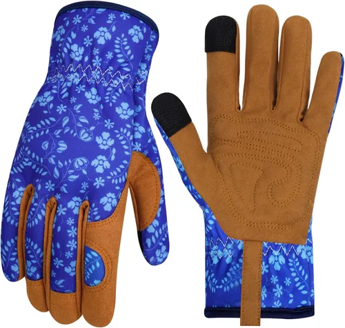 Miniatura 10 de Guantes de Jardinería de Cuero MERTURN para Mujeres, Guantes de Jardín a Prueba de Espinas, Guantes de Trabajo Compatibles con Pantalla Táctil, Azul