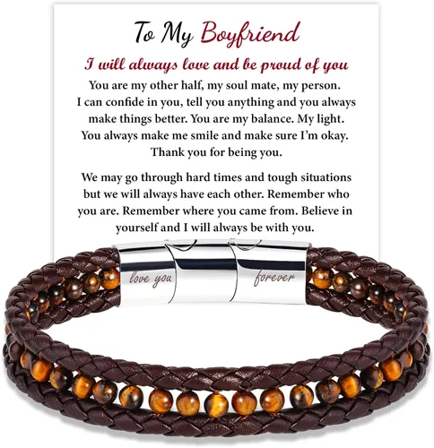 Miniatura 15 de To My Boyfriend/Son/Grandson/Father/Husband Black Onyx Tiger Eye Blue Sodalite Leather Bracelets Jewelry For Men, Birthday Anniversary Valentines