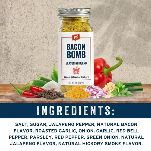 Miniatura 3 de PS Seasoning Bomba de tocino - jalapeño ajo y nogal - Mezcla de condimentos en polvo ahumado y especias secas para hamburguesas, tocino de venado