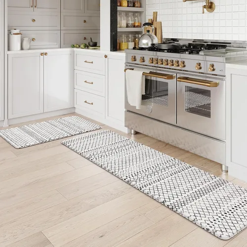 Miniatura 16 de KIMODE - Juego de 2 tapetes de cocina bohemios, antifatiga, antideslizantes, impermeables, ergonómicos, acolchados, cómodos, para lavandería, Caqui
