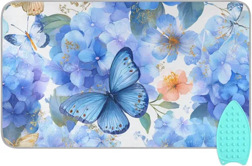 Miniatura 19 de Tapete de planchado de mariposa floral azul, manta portátil con soporte de silicona para planchar para mesa de viaje, resistente al calor, doble