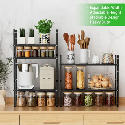 Miniatura 6 de Estante de Almacenamiento de Gabinete Expandible Organizador Apilable para Cocina Baño Despensa Especiero Encimera de Café Escritorio de Oficina