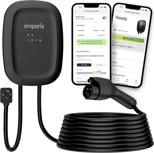 EMPORIA Cargador EV de nivel 2 – NEMA 14-50 EVSE con cargador J1772 – 48 amperios EV nivel 2, estación de carga de vehículos eléctricos habilitada