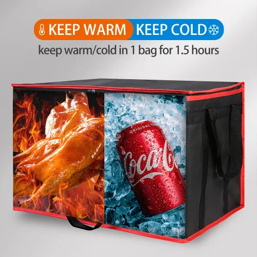 Miniatura 3 de Bodaon - Paquete de 2 bolsas aisladas para entrega de alimentos, XXXL, bolsa de mano para comida y comestibles con aislamiento para alimentos negro