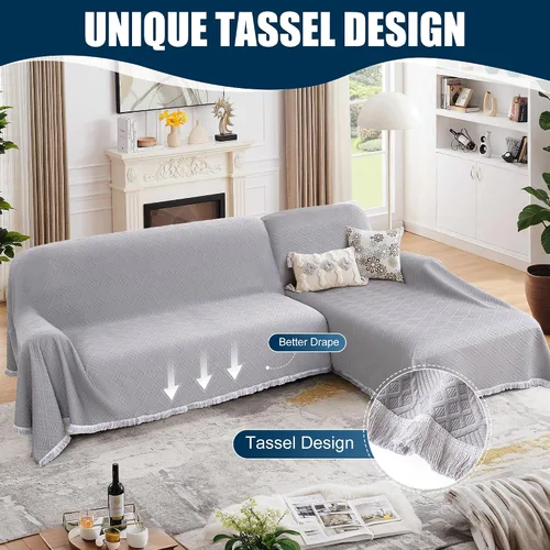 Miniatura 6 de Fundas impermeables para sofá modular en forma de L, 2 piezas, lavable, en forma de L, protector de muebles acolchado de jacquard para perros, Gris