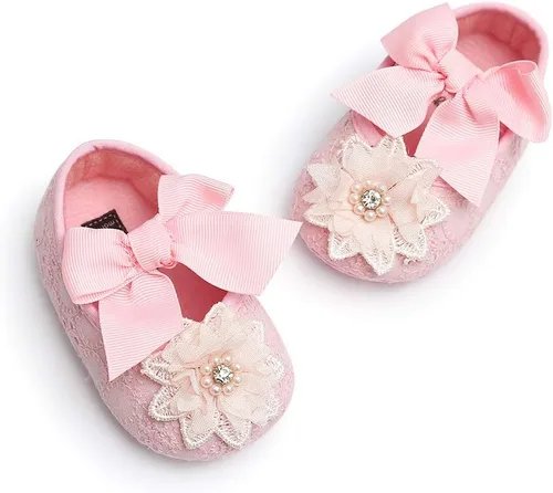 Miniatura 6 de Zapatos planos Mary Jane para bebés y niñas con lazo y flores, vestido de princesa, para boda, zapatos de ballet antideslizantes para niños pequeños