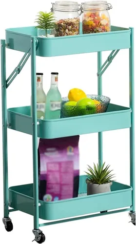 Miniatura 8 de Carrito de almacenamiento de frutas y verduras, carrito plegable de metal para cocina, estante organizador de almacenamiento de 3 niveles