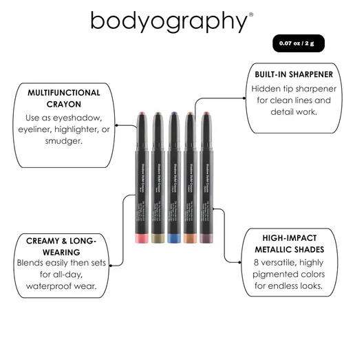 Miniatura 9 de Bodyography Shadow Stylist - Sombra de ojos crema de larga duración y barra iluminadora de ojos con tonos mate y brillantes, suave, mezclable