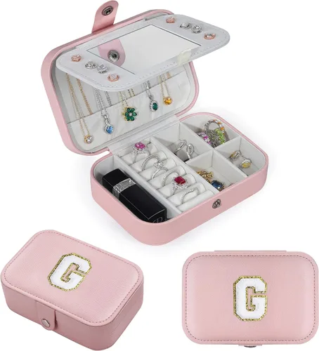 Miniatura 3 de Parima Joyero mediano para niñas, joyero con inicial de viaje para niñas, caja organizadora de joyas mediana Joyero de viaje organizador de joyas
