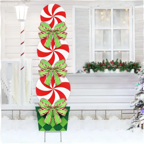 Decoraciones navideñas de caramelo para exteriores, estacas de Navidad de 44 pulgadas, letreros gigantes de decoración navideña para el hogar,