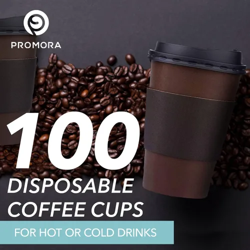 Miniatura 3 de Promora Tazas de café café desechables de 16 onzas con tapas y mangas, tazas de papel prémium (paquete de 100)
