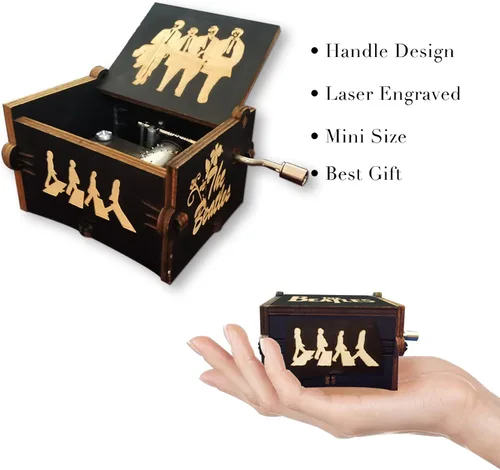 Miniatura 4 de Bolunlun Caja de música de los Beatles, caja de música de madera con manivela, juguetes de madera para fanáticos de las estrellas, regalos