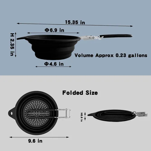 Miniatura 6 de Colador plegable de silicona con asa, colador de silicona para ahorrar espacio en la cocina del hogar/RV, drenaje de alimentos, verduras, frutas Gris