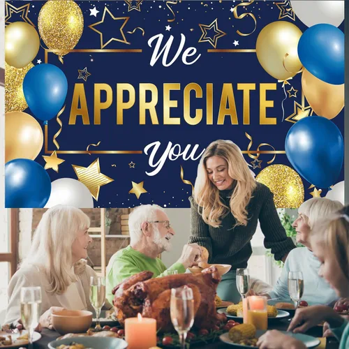 Miniatura 2 de Cartel de fondo con texto en inglés "We Appreciate You", decoraciones de fiesta de agradecimiento con texto en inglés "We Appreciate You", pancarta
