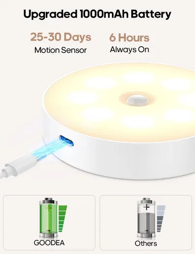 Miniatura 5 de GOODEA Luz nocturna con sensor de movimiento, luces de disco a pilas con control remoto, luz nocturna blanca cálida regulable, luz suave de 3000 K