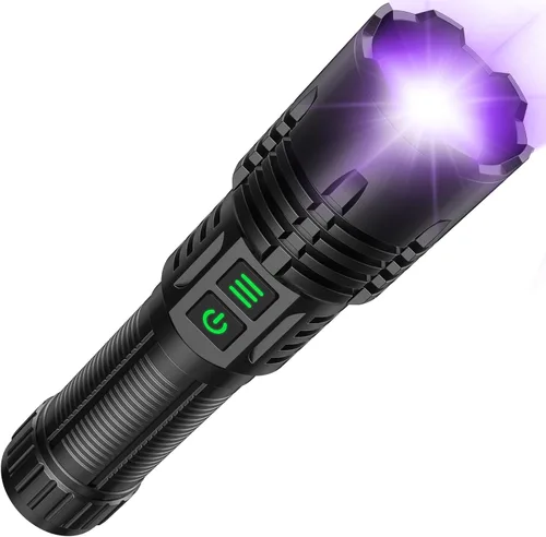 AdamStar Linterna UV y de Alto Lúmenes Recargable, 2 en 1 Potente Linterna LED de Luz Negra Táctica 6 Modos Súper Brillante Impermeable Ampliable 1