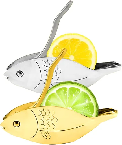 Miniatura 11 de Exprimidor de limón en forma de pescado, exprimidor manual de limón de acero inoxidable, cítricos de lima portátil, jugo de prensa manual resistente