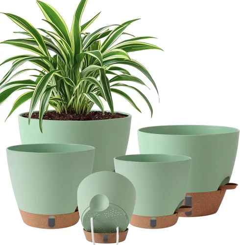 Miniatura 11 de Macetas de riego automático de 6 pulgadas para plantas de interior (paquete de 5) – Pequeñas macetas de plástico con ventana de nivel de agua